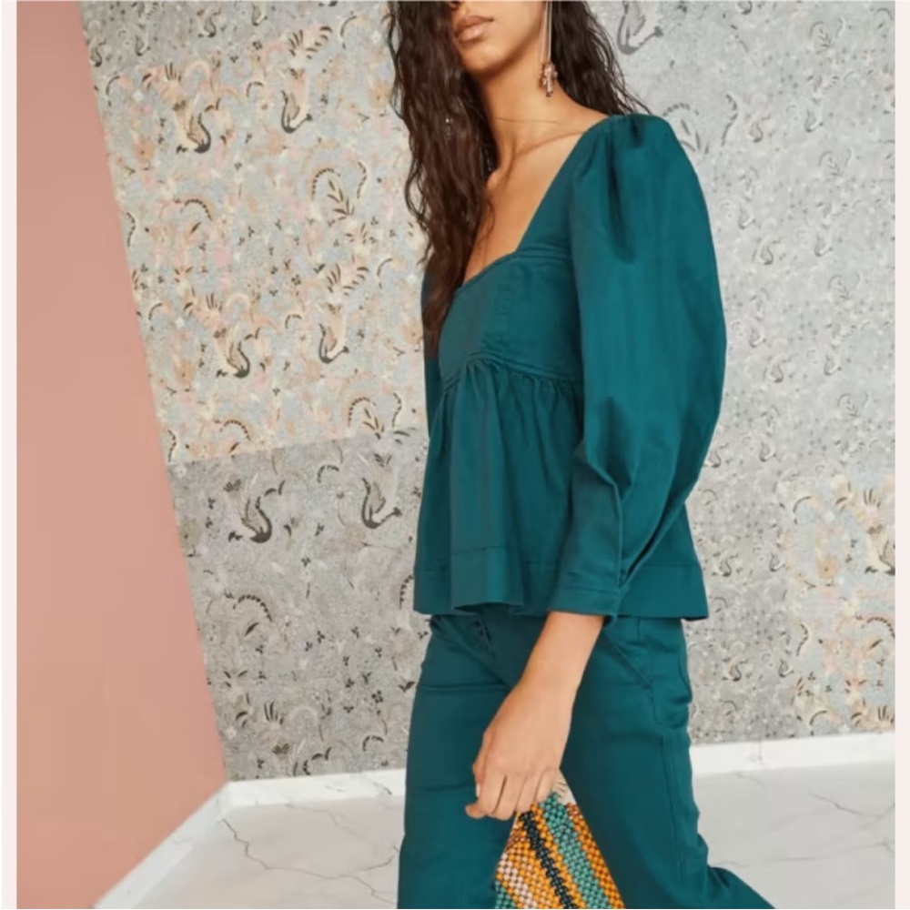 Ulla Johnson Malie Denim Top in Teal Size 2 - Picture 16 of 16